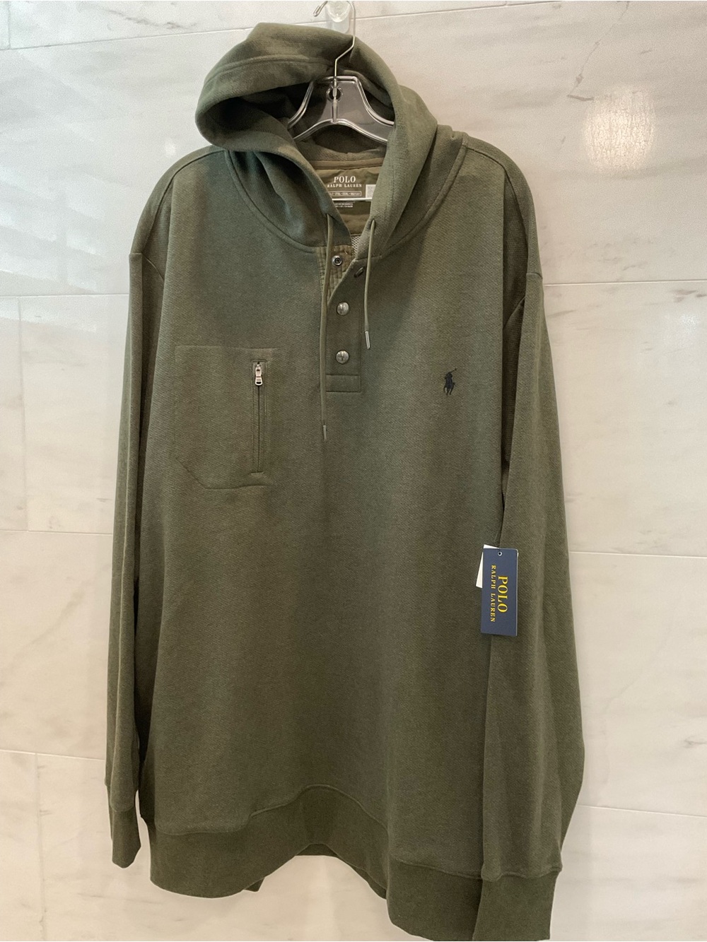 POLO Ralph Lauren Olive Green Mesh Knit Hooded RUGBY Style Sweatshirt 2XLT W8